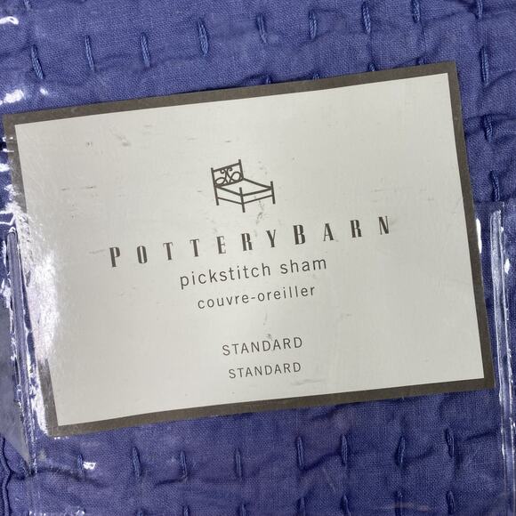 Pottery Barn Pick-Stitch Handcrafted Cotton Linen Quilted Pillow Std Sham Blue - Picture 2 of 14